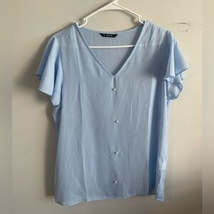 SHEIN Sky Blue V-Neck Top
